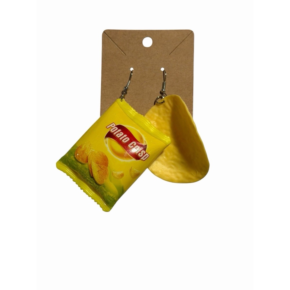NEW Novelty Fashion EARRINGS 3d potato chip bag with chip large light weight